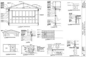 Top of detailed drawings of two-level pre-engineered steel buildings